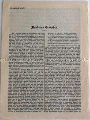 Sonderdruck über die Unabhängigkeitsbewegung in Flandern mit Bezug auf einem Beitrag der Zeitung "De Vlaamsche Post"
