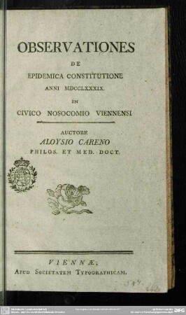 Observationes De Epidemica Constitutione Anni MDCCLXXXIX. In Civico Nosocomio Viennensi