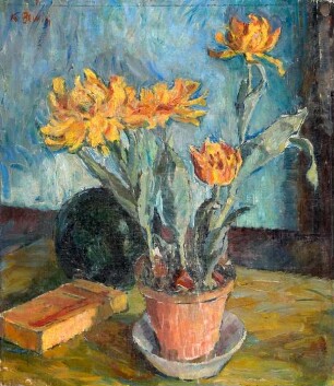 Tulpentopf, Rückseite: Ansicht eines Sees mit Ruderbooten