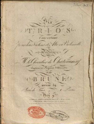 Six trios concertans pour deux violons et alto ou violoncelle : oeuvre 34 ; 5e livre de trios, 1