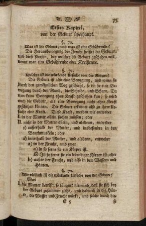 Erstes Kapitel, von der Geburt überhaupt.