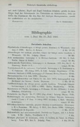 Bibliographie vom 1. Juni bis 31. Juli 1887.