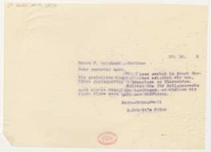 Brief an Wilhelm Reinhard : 23.10.1915