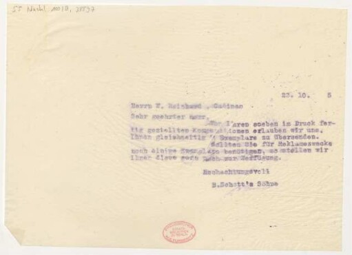 Brief an Wilhelm Reinhard : 23.10.1915