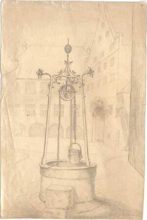 ohne Verfasserangabe; Hof mit Brunnen - Perspektive