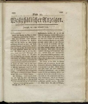 Num. 93. Westphälischer Anzeiger. Freitags, den 22ten November 1799. - Num. 95. Westphälischer Anzeiger. Freitags, den 29ten November 1799.