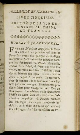 Livre Cinquieme. Abregé De La Vie Des Peintres Allemans. Et Flamans.