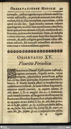 Observatio XV. Pleuritis Periodica