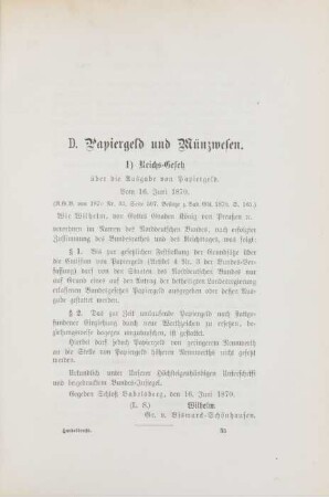 D. Papiergeld und Münzwesen