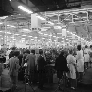British American Tobacco BAT: Beimoorweg: Zigarettenfabrik: Tag der offenen Tür: Innenaufnahme: Angestellte und Besucher in der Produktionshalle