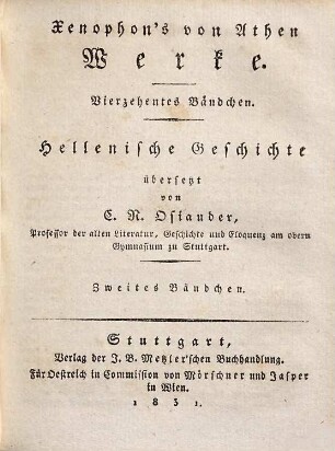 Xenophon's von Athen Werke, 14. Hellenische Geschichte ; 2