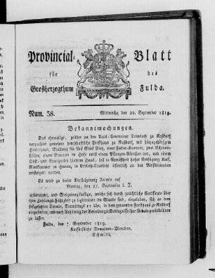 Num. 38, Ausgabe vom 22. September 1819