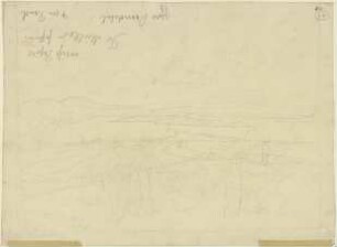 Landschaft, im Vordergrund Figuren, im Hintergrund ein See mit Insel