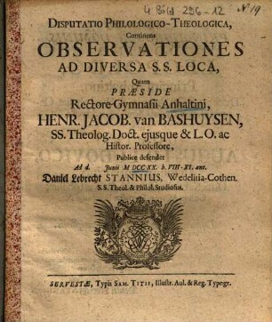 Disputatio philologico-theologica, continens observationes ad diversa S.S. loca