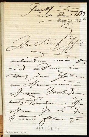 Brief von Clara Schumann an Maria Anna  : Brief von Clara Schumann an Maria Anna  Frankfurt , 30.05.1884. Seite 1. Dresden: SLUB Mscr.Dresd.App.70,112c