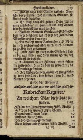 Rubricken-Register/ An welchem Blat dieselbige zu finden.