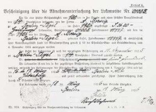 Betriebsbuch der Schnellzug-Lokomotive 01 005. Ungezähltes Blatt vom 19.03.1926 betreffs Abnahmeuntersuchung : Betriebsbuch der Schnellzug-Lokomotive 01 005. Ungezähltes Blatt vom 19.03.1926 betreffs Abnahmeuntersuchung. Dokument zum Eisenbahn-Museumsfahrzeug des Verkehrsmuseums Dresden