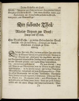 Der siebende Theil, Allerley Artzney zur Brust, Lunge und Seiten.