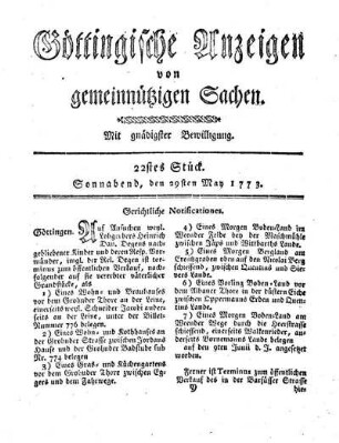 22stes Stück. Sonnabend, den 29sten May 1773.