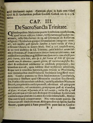 Cap. III. De Sacro Sancta Trinitate.