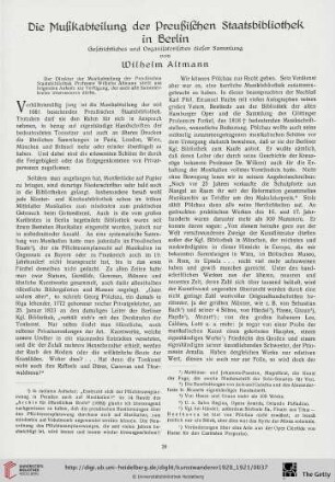 2: Die Musikabteilung der Preußischen Staatsbibliothek in Berlin, [1] : Geschichtliches und Organisatorisches dieser Sammlung