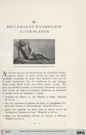 III. Bruckmanns Wandbilder Alter Plastik