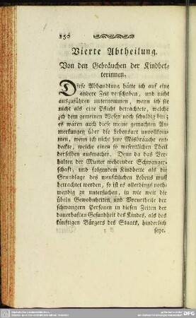 Vierte Abtheilung. Von den Gebräuchen der Kindbetterinnen