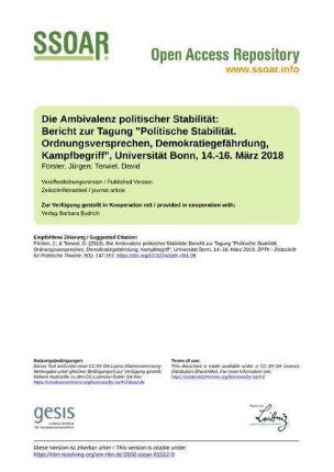 Die Ambivalenz politischer Stabilität: Bericht zur Tagung "Politische Stabilität. Ordnungsversprechen, Demokratiegefährdung, Kampfbegriff", Universität Bonn, 14.-16. März 2018
