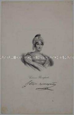 Brustbildnis der Laetitia Bonaparte, der Mutter Napoleons - Blatt mit faksimilierter Unterschrift der Dargestellten