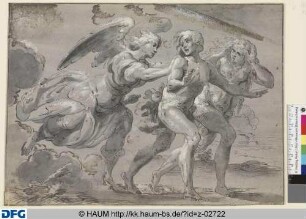 Adam und Eva werden von einem Engel aus dem Paradies vertrieben
