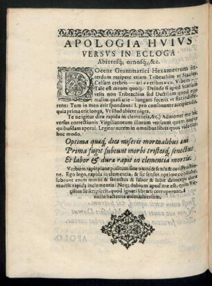 Apologia Huius Versus In Ecloga ...