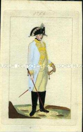 Uniformdarstellung, Offizier des Kürassier-Regiments K 7 in Gala-Uniform, Königreich Preußen, 1789, Tafel aus: Horvath: Preussische Armee-Uniformen unter der Regierung Friedrich Wilhelm II.