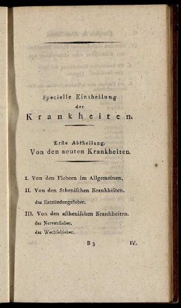 Specielle Eintheilung der Krankheiten.