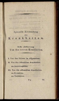 Specielle Eintheilung der Krankheiten.