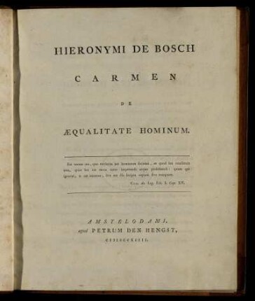 Hieronymi de Bosch Carmen de aequalitate hominum