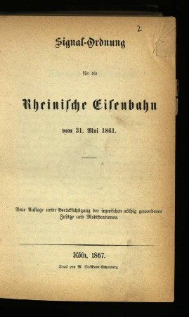 Signal-Ordnung für die Rheinische Eisenbahn vom 31. Mai 1861
