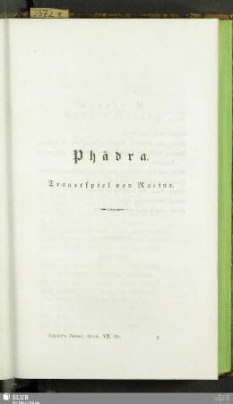 Phädra. Trauerspiel von Racine