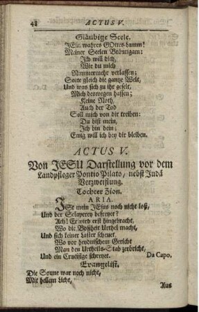 Actus V. Von Jesu Darstellung vor dem Landpfleger Pontio Pilato/ nebst Judae Verzweiflung