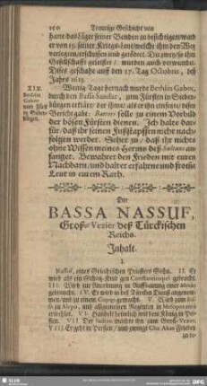 IX. Der Bassa Nassuf, Groß-Vezier deß Türckischen Reichs