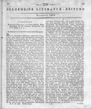 Elsner, J. G.: Meine Erfahrungen in der höhern Schafzucht. Stuttgart, Tübingen: Cotta 1827 (Beschluss der im vorigen Stück abgebrochenen Recension)