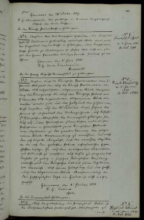 Anordnung zur Zusendung eines Gutachtens bezüglich der Nachbesetzung der Leitung des physikalischen Kabinets nach der Entlassung von Professor Weber; Vorschlag des Privatdozenten Himly.