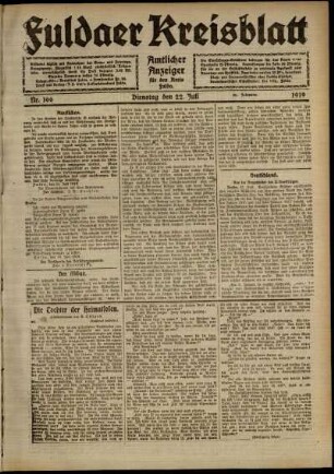 Ausgabe vom Dienstag, den 22. Juli 1919.