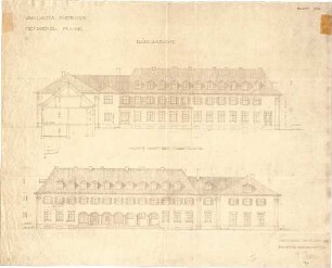 Fischer, Theodor; Lauta, Gartenstadt - Nord; Saalbau - Metzgerei (Ansicht m. Schnitt, Ansicht)