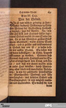 Das III. Cap. Von der Gedult.