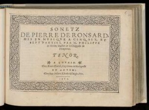Philippe de Monte: Sonetz de Pierre de Ronsard. Tenor