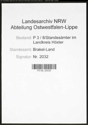 Sterberegister Standesamt Brakel-Land