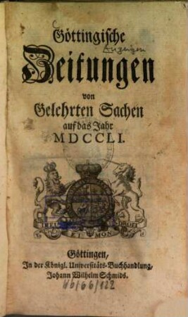 Göttingische Zeitungen von gelehrten Sachen : auf das Jahr .... 1751, 1751