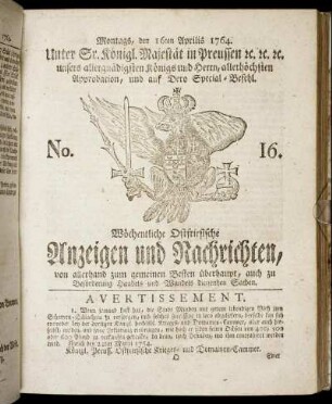No. 16. Montags, den 16ten Aprilis 1764.