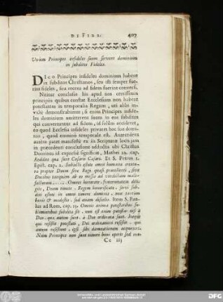 Utrùm Principes infideles suum servent dominium in subditos Fideles.