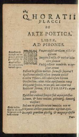 Q. Horatii Flacci De Arte Poetica.